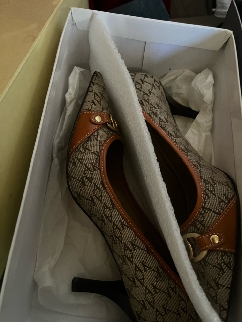 Anne Klein Brown Patterned Heels with Tan Trim